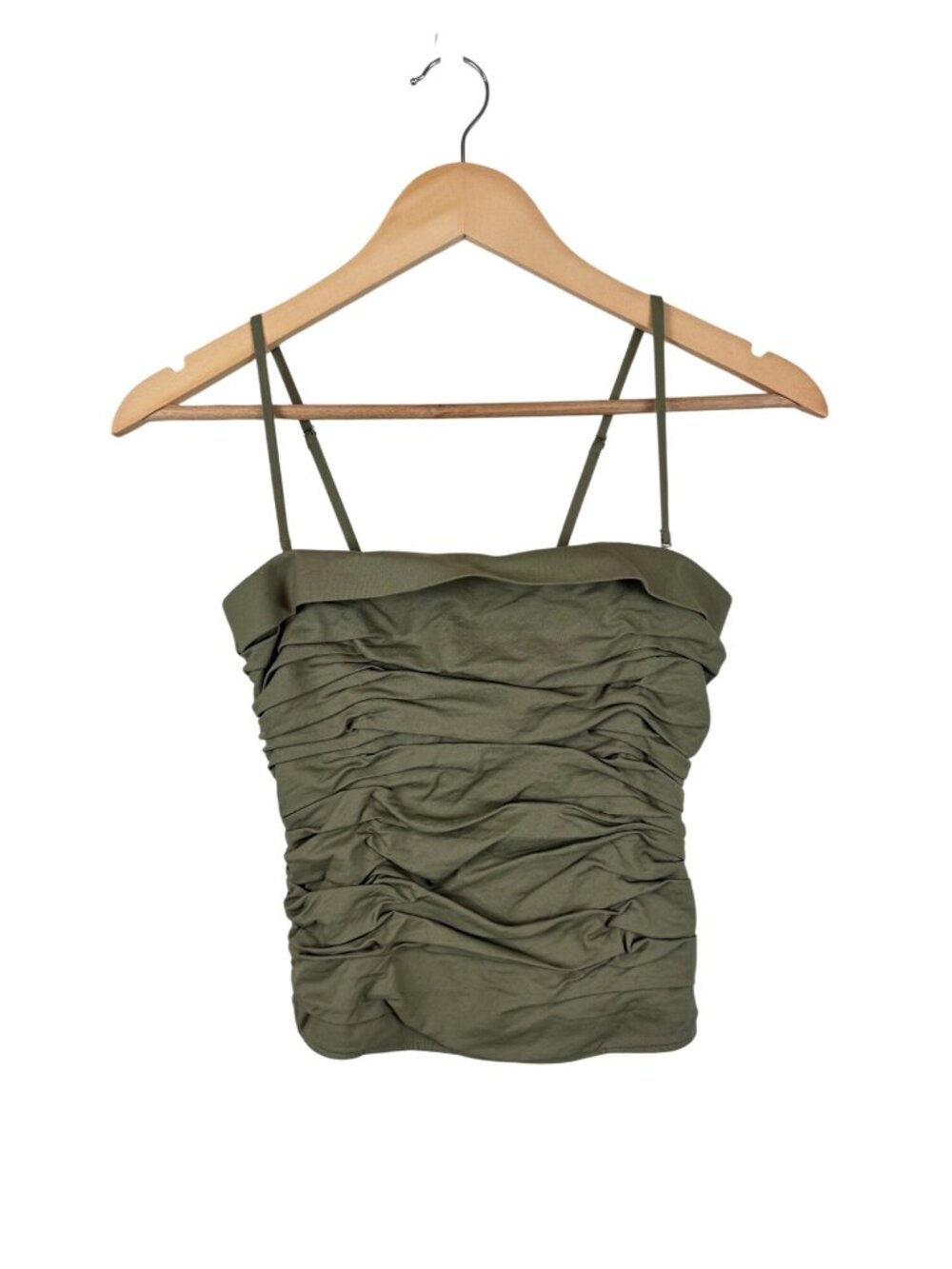 Reformation Olive Green Ruched Organic Cotton Cami Size 2 Smocked Back 90s Y2K